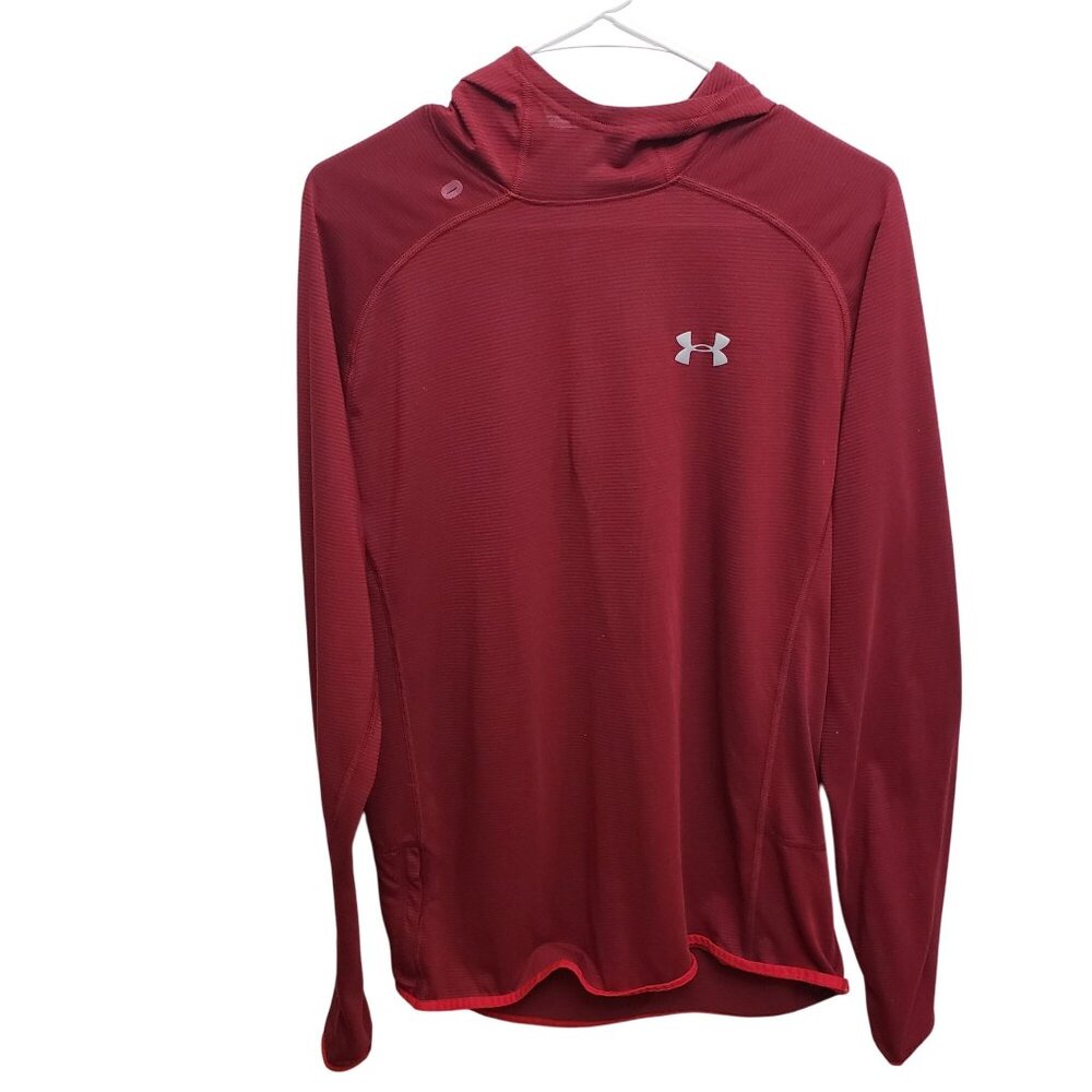 Under Armour Run Red Long Sleeve Hooded Shirt Size Medium